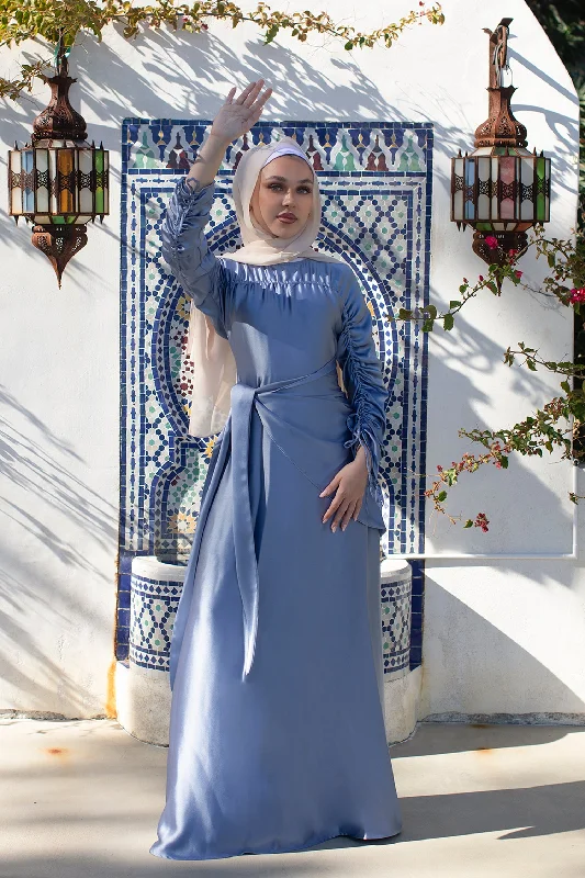 Limited Edition Keira Wrap Satin Dress- Sky Blue