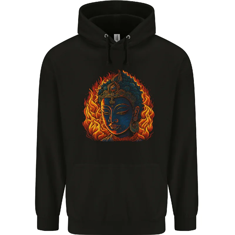 Big Discounts A Buddha Statue With Flames Mens 80% Cotton Hoodie