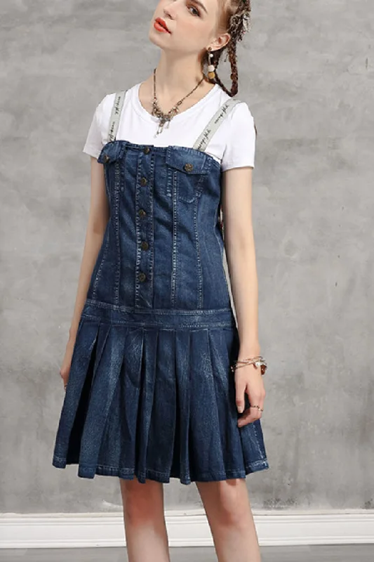 Super Sale Pleated Denim Sundress