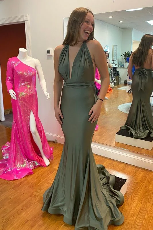 knit dressDeep V-Neck Mermaid Prom Dress Sleeveless Floor-Length Party Dress,DS5123