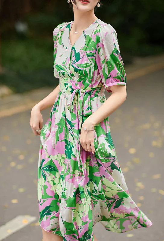 Lowest Price Printed Short Sleeved Silk Dress