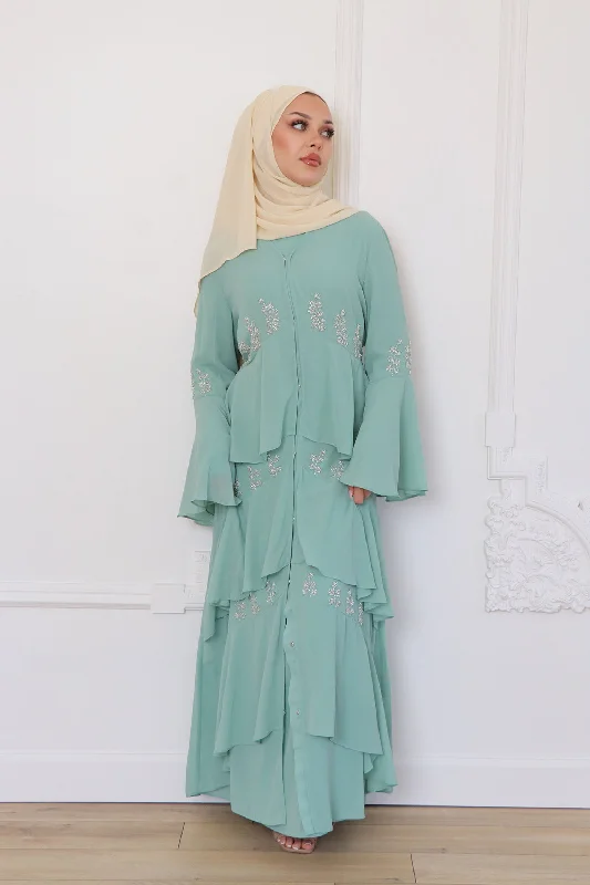 Flash Sale Mouna Chiffon Layered Abaya - Mint
