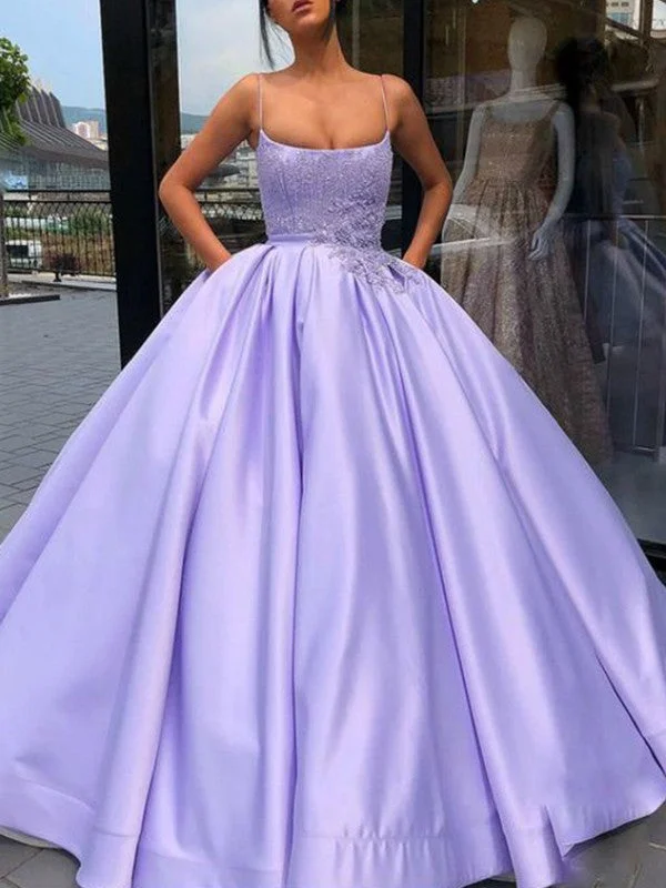 Online Only Ball Gown Satin Applique Spaghetti Straps Sleeveless Floor-Length Prom Dresses,DS4455 Online Only Ball Gown Satin Applique Spaghetti Straps Sleeveless Floor-Length Prom Dresses,DS4455