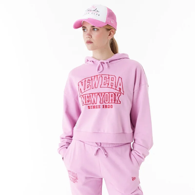 Online Only New Era Womens Arch Wordmark Pink Crop Pullover Hoodie