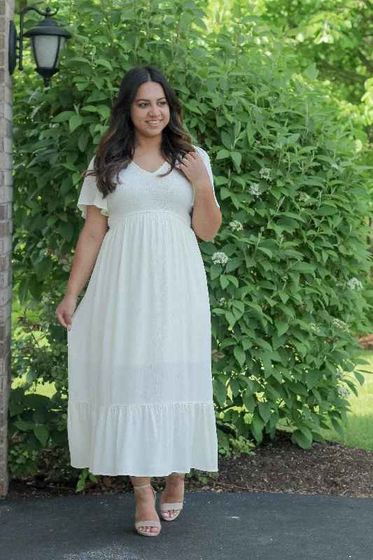 YEAR-End Clearance The Ayla Smocked Maxi Dress in Cream (FINAL SALE)