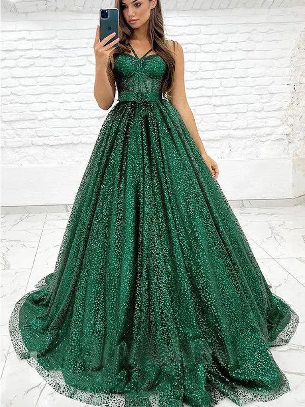 vintage-inspired dressSparkly Green A-line Spaghetti Straps Maxi Long Prom Dresses Evening Dresses,DP0130