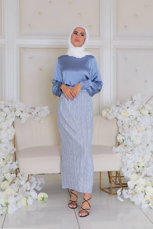 Stock Clearance Rosa Pleated Skirt - Blue Gray