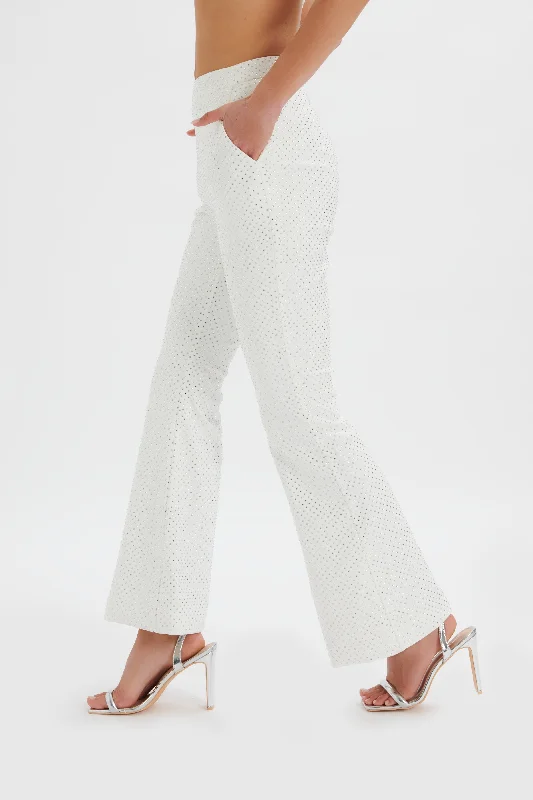 casual dressELLISA Crystal Embellished Fit and Flare Trouser in White