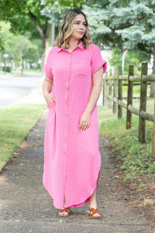 Mega Deal The Banks Button Up Shirt Dress in Fuschia (FINAL SALE)