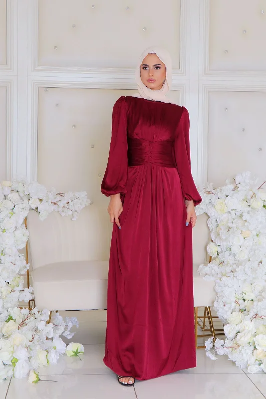 YEAR-End Sale Cara Folds Satin Dress- Ruby Red