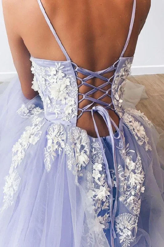 Don't Wait Lavender Tulle Applique Spaghetti Straps Long Dress Tulle Prom Dress,DS4304 Don't Wait Lavender Tulle Applique Spaghetti Straps Long Dress Tulle Prom Dress,DS4304