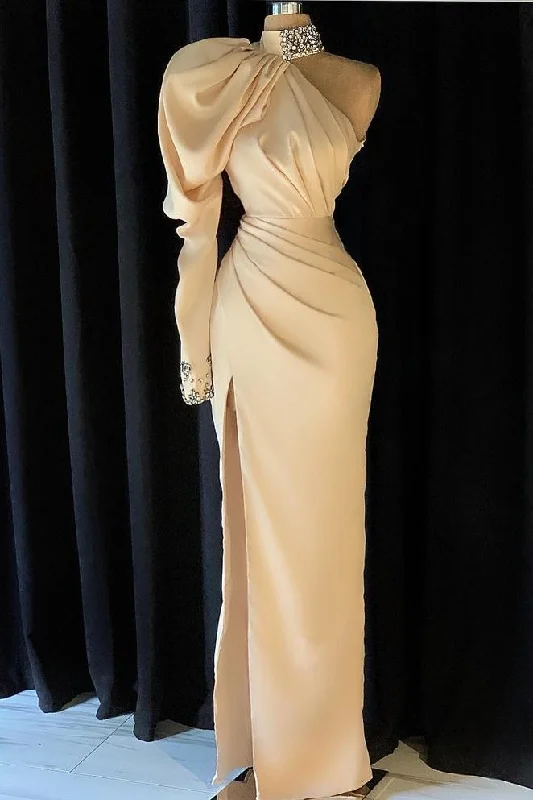Deal of the Day One Shoulder Long Sleeves Mermaid Prom Dress Crystals,DS3258