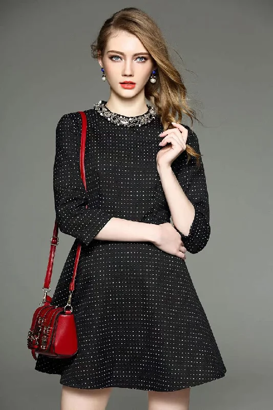 Discount Days Elegant Long Sleeve A Line Black Dress
