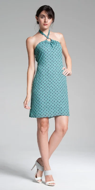 Best Bargains Printed Halter Dress - Aqua