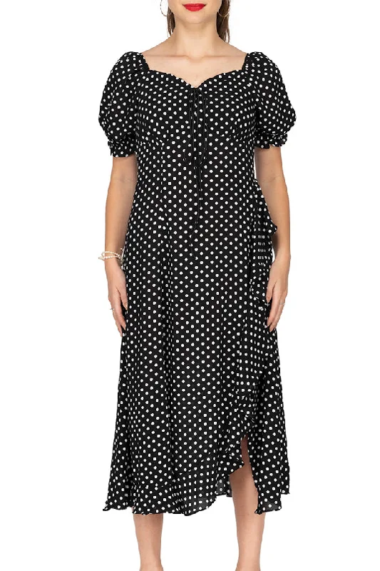 Online Specials Polka Dot Fit & Flare Dress with Sweetheart Neckline and Side Slit
