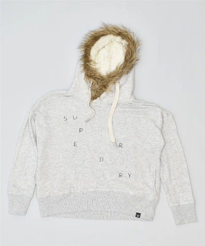 Buy Now SUPERDRY Womens Oversized Graphic Hoodie Jumper UK 6 XS Grey Cotton