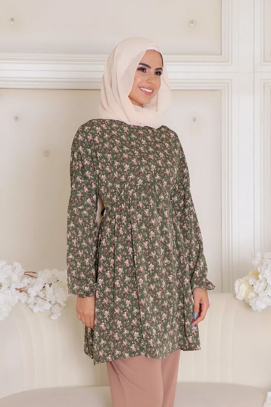 Limited Time Discount kim Floral Smock Top- Hunter Green