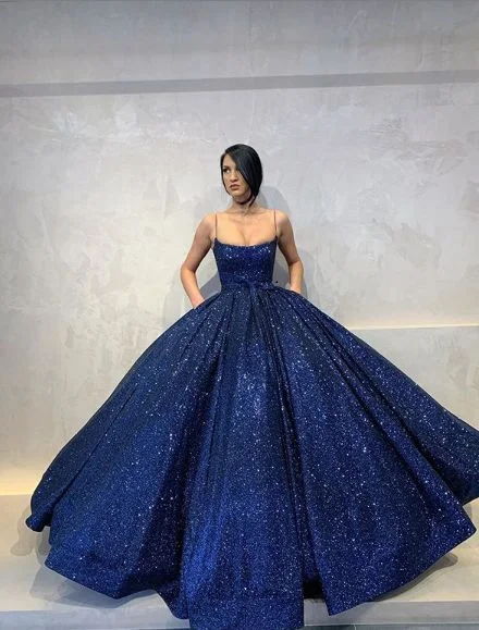 While Supplies Last Ball Gown Scoop Neck Royal Blue Sequin Prom Dresses,DS4382
