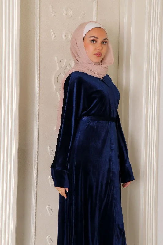 Savings Spectacular Mariah Velvet Open Abaya- Navy Blue