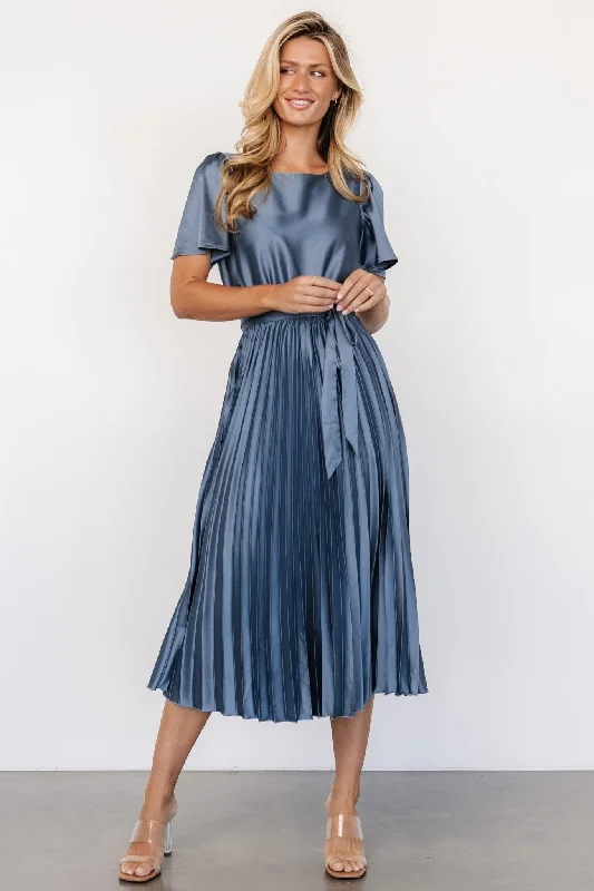 form-fitting dressAdelaide Pleated Satin Dress | Blue