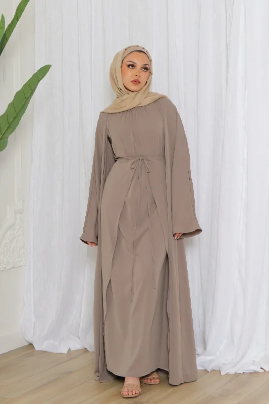 Year-End Sale Aurora Tie Abaya Set- Taupe