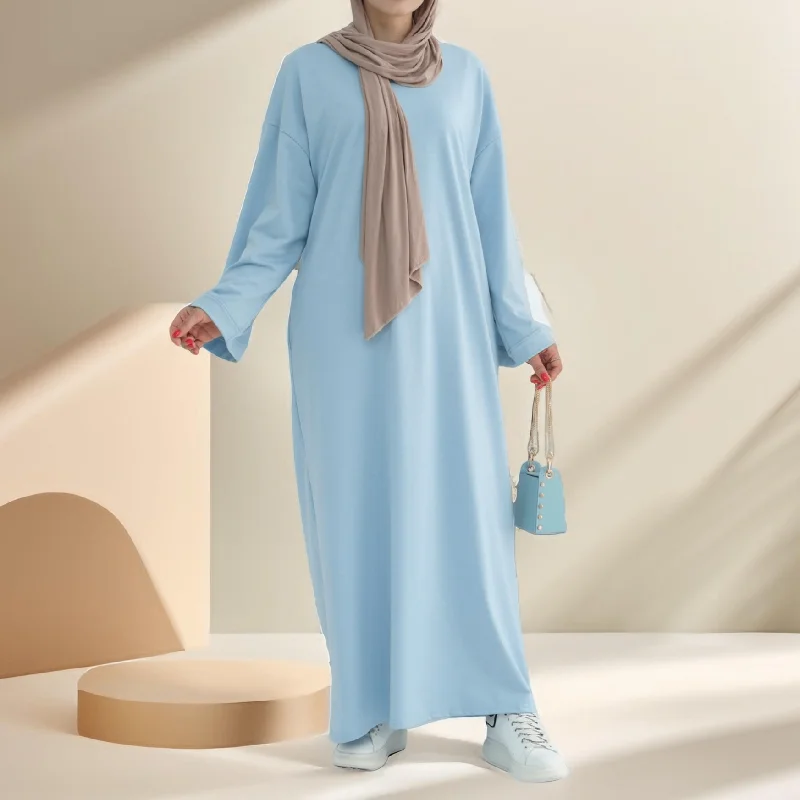 Overstock Relaxed Sweatshirt Solid Color Abaya with Pockets
