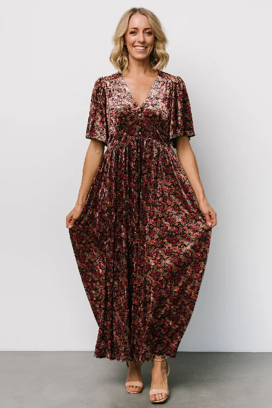 winter dressIrina Velvet Maxi Dress | Black Multi Floral