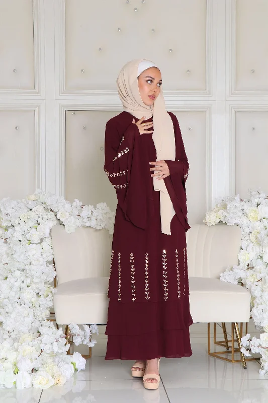 Holiday Sale Amor Chiffon Layered Abaya- Mahogany