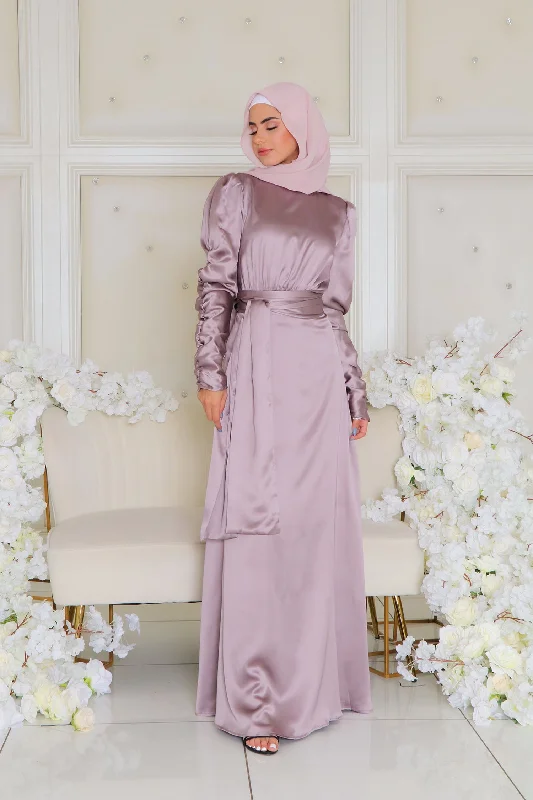 Savings Galore Aubrey Ruched Satin Dress - Lavender
