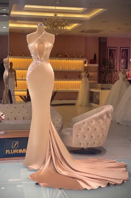 Online Exclusive Gorgeous Champagne Sleeveless Long Mermaid Prom Dresses,F04803