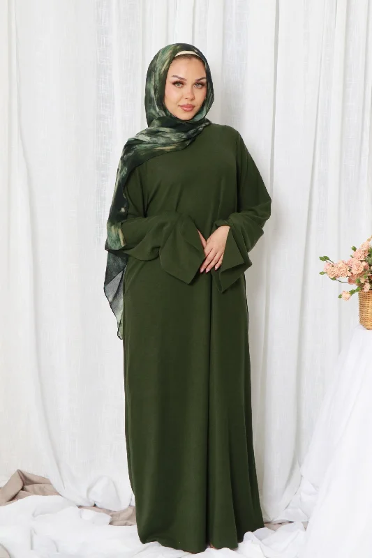 vintage-inspired dressTala premium Ribbed Knit Abaya- Forest green