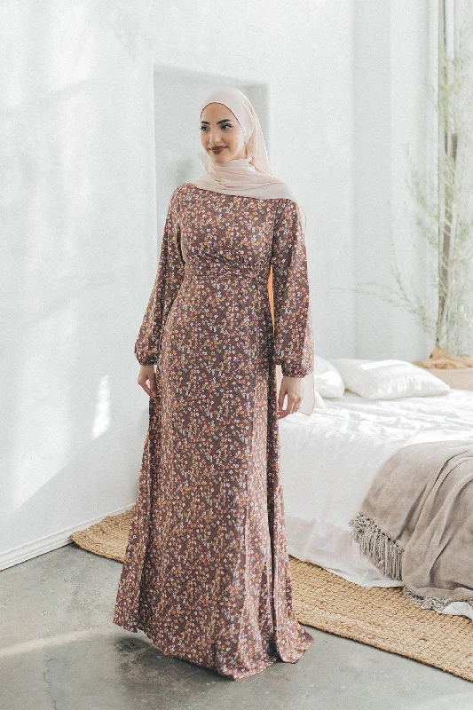 Take Advantage Dahlia Floral Wrap Dress- Rusty Pink