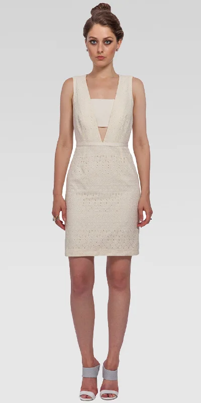 Hurry In Panel Open-Front Bodycon Mini Dress - Custard