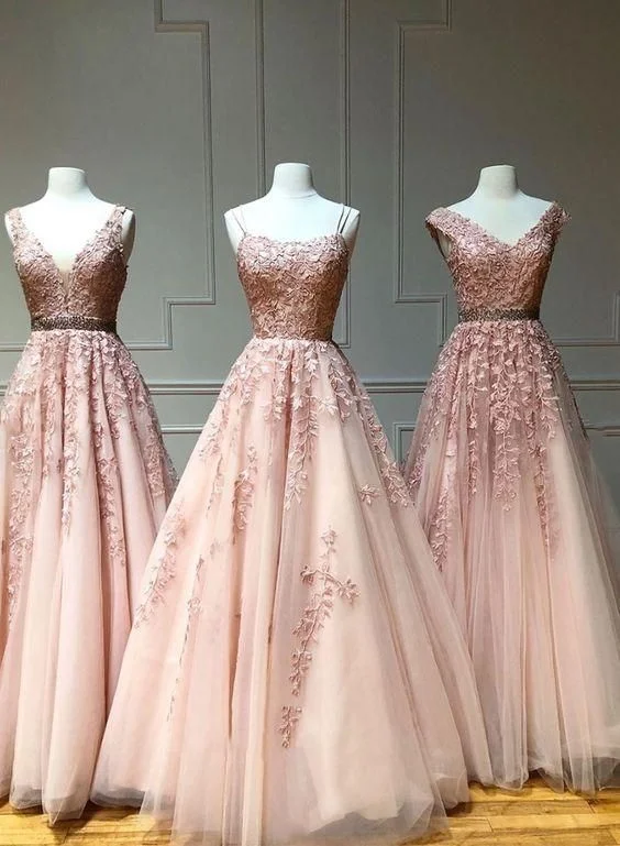 Bargain Bin Pink tulle lace long prom dress, pink evening dress, formal dress,DS4106