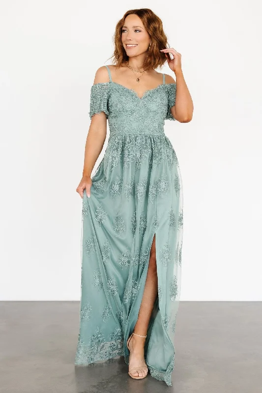 Buy More, Save More Esperanza Tulle Embroidered Maxi Dress | Sage
