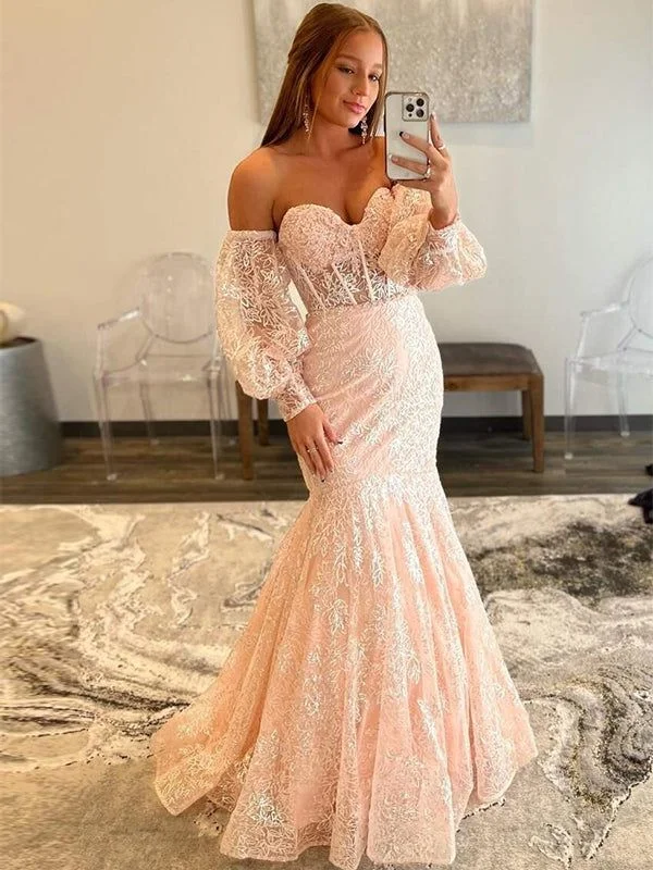 sleek midi dressPink Sexy Strapless Sweetheart Lace Mermaid Long Prom Dress,DP0164