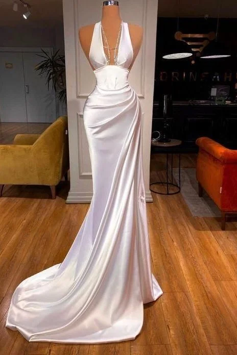 Seasonal Clearance Classic V-Neck Sleeveless Mermaid Prom Dress With Ruffles,DS4657