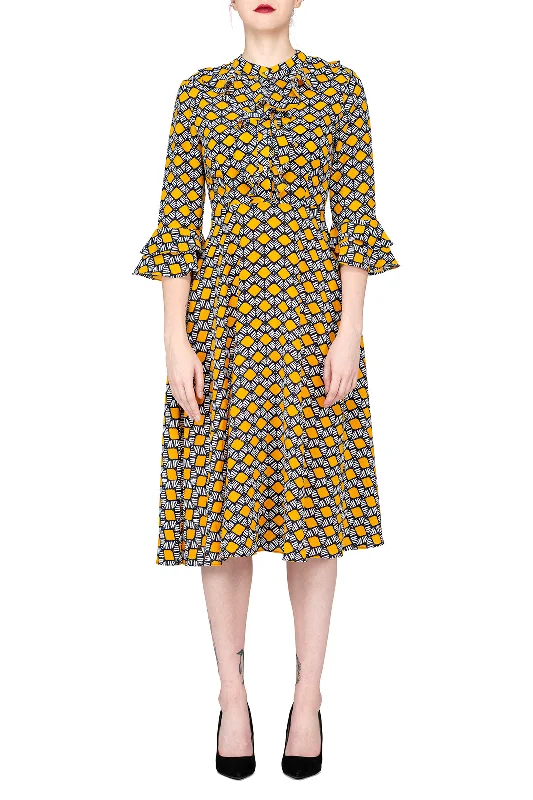 Daily Deals SCANDINAVIA-Long Sleeve Elastic Waist Fit & Flare Dress