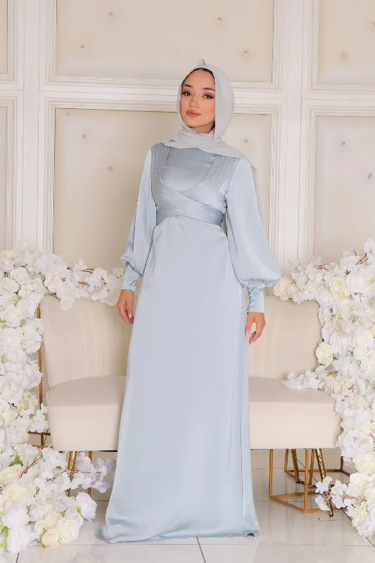 Referral Discount Laura Wrap Satin Dress- Sky Blue