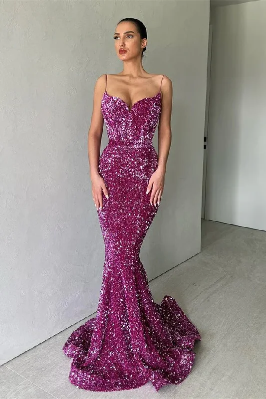 sleeveless dressSPARKLE PURPLE SPAGHETTI STRAP SEQUIN MERMAID LONG PROM DRESSES,DS4594