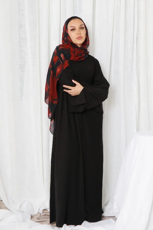 floral midi dressTala premium Ribbed Knit Abaya- Black