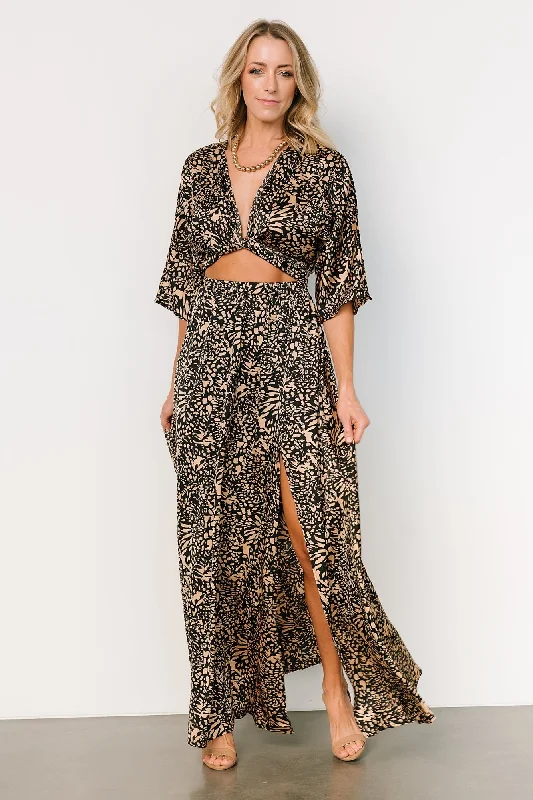 sophisticated dressMorlana Maxi Dress | Black + Tan Print