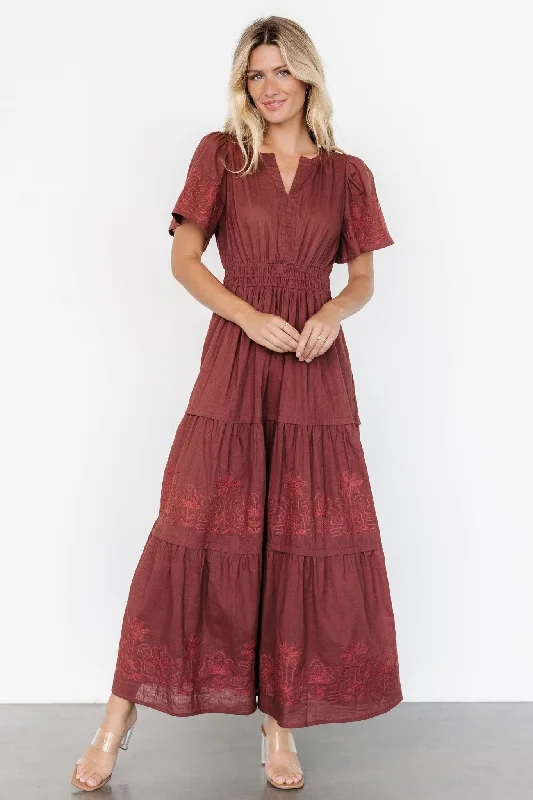 ruched dressKennedy Embroidered Maxi Dress | Marsala