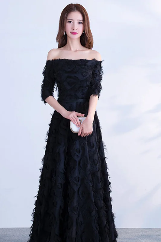 Last Chance HALF SLEEVE OFF SHOULDER SHAGGY MAXI FORMAL DRESS