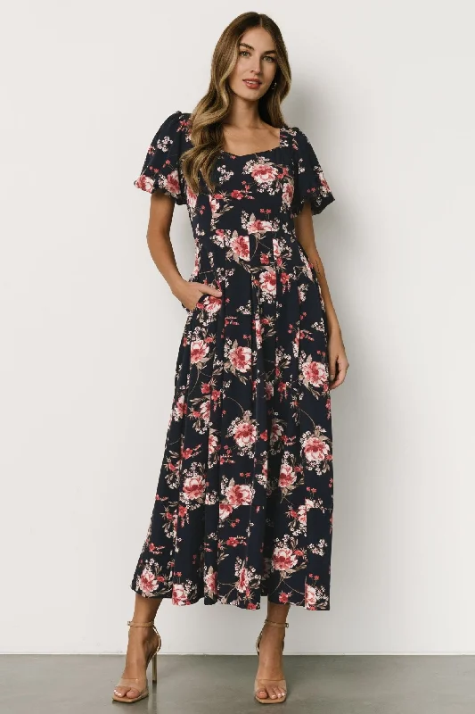 sleeveless dressGreta Pleated Maxi Dress | Navy + Pink Floral