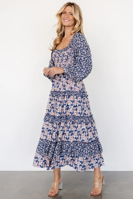 bohemian dressDynah Tiered Dress | Blue + Cream Floral