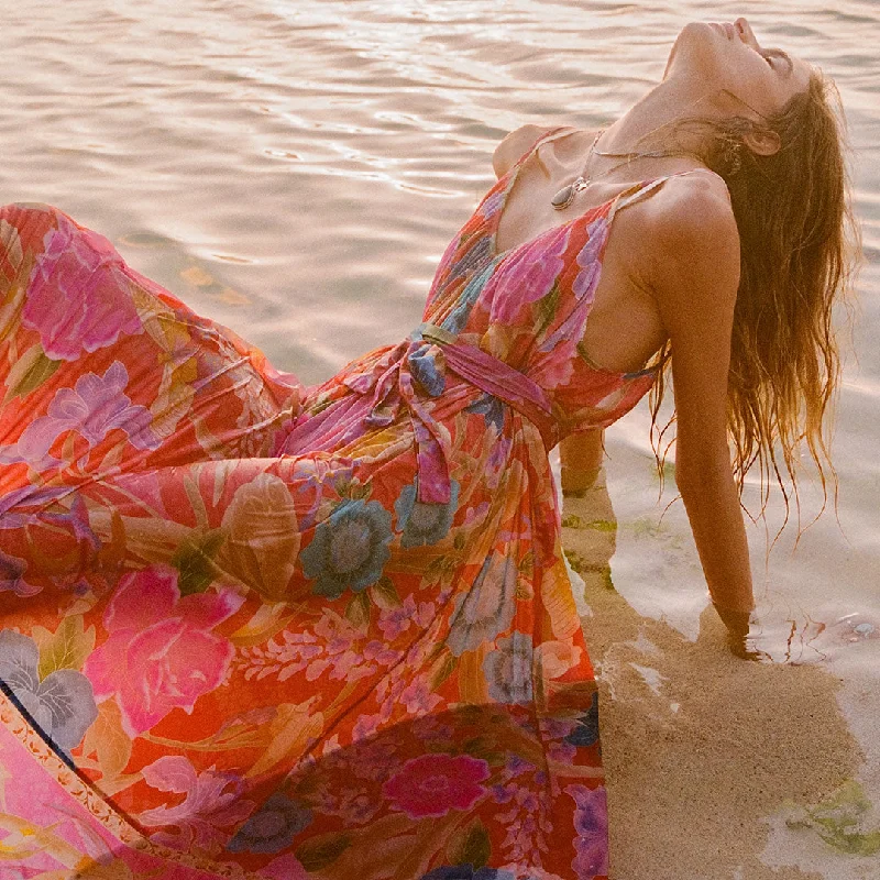 Act Now Painter's Garden Strappy Maxi Dress