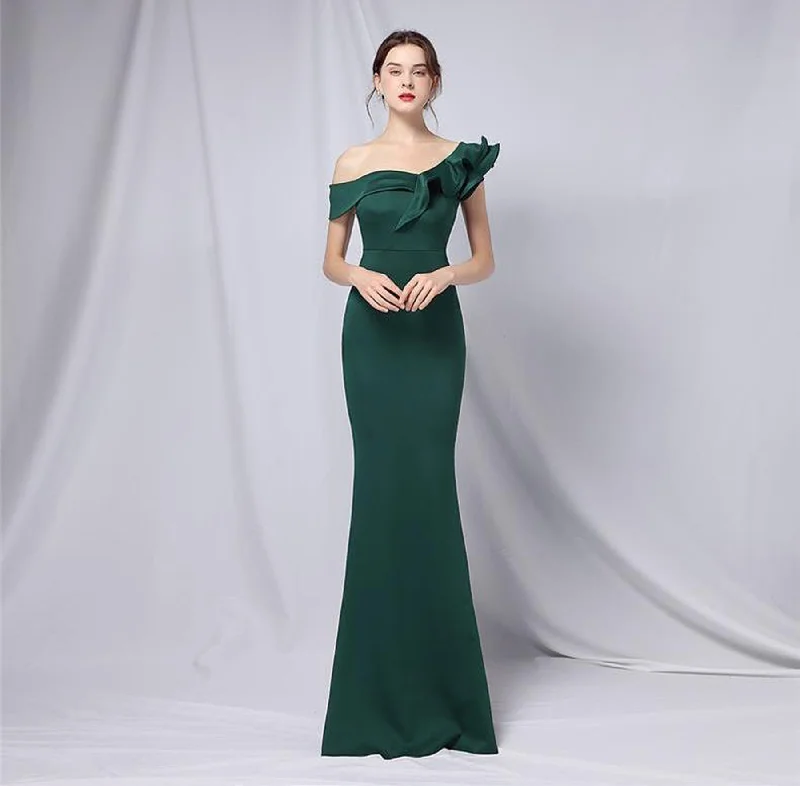 Amazing Deals Single Ruffle Shoulder Maxi Dress