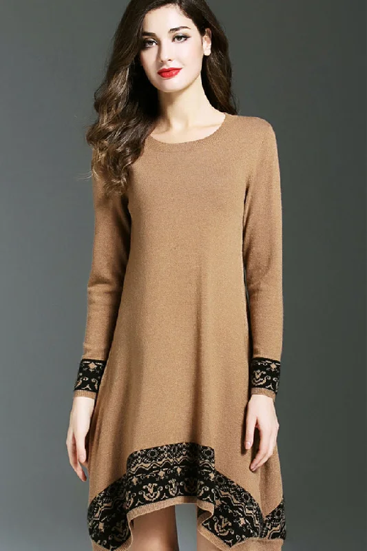 Grand Opening Sale Long Sleeve Asymmetrical Hem Sweater Dress