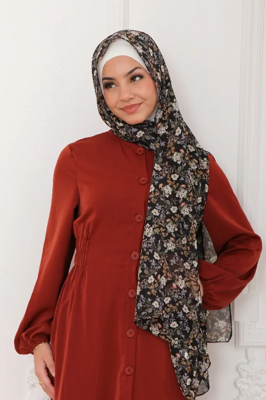 Special Savings Floral Chiffon Scarf- Black